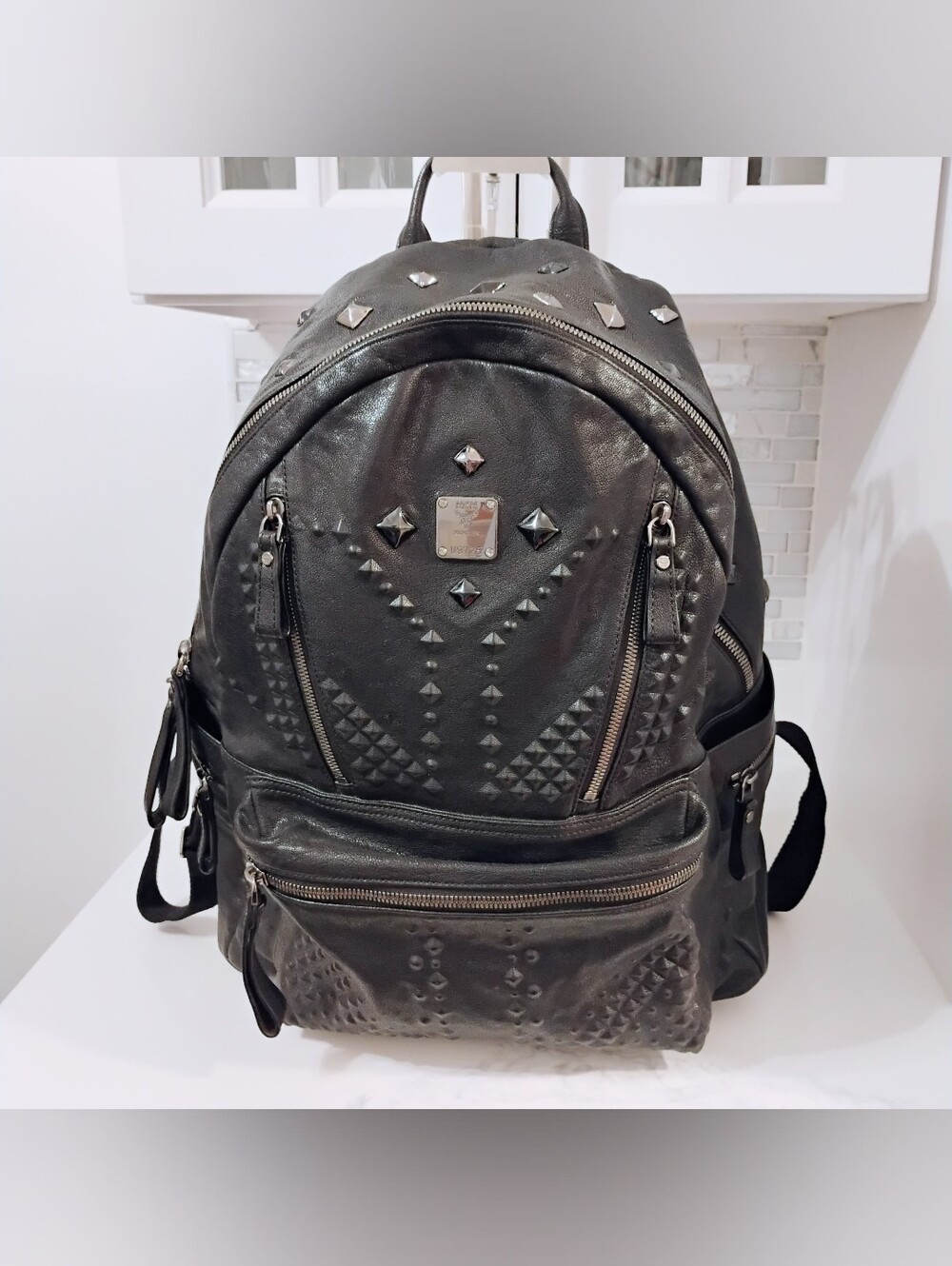 EUC MCM Studded Leather Backpack - Black